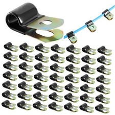 50 Pack Vinyl Coated Cable Clamps Galvanized Steel Cable Metal 1/4 Inch (6mm)