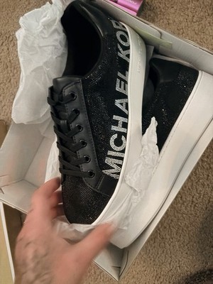 Michael Kors Black Glitter  Sneakers Women Logo Poppy Lace Up Size 9.5