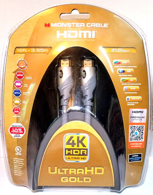 Monster 4K HDR Ultra HD Gold 60Hz 21.0Gbps 12ft HDMI Cable - Premium HDMI - NEW