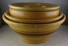 Four Antique Yellow Ware Bowls -Mocha Banded