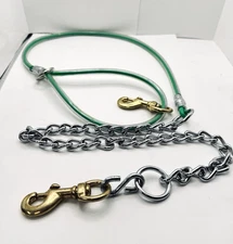 LIME GREEN 5ft Cable & Chain SS Dog Leash Lead Heavy Duty Waterproof Brass Snaps