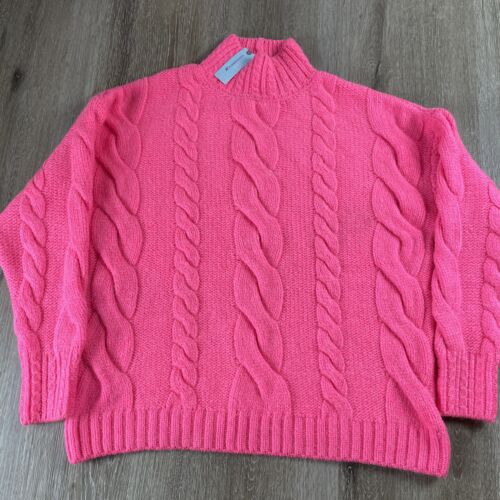 Anthropologie Plus 1X Sweater Hot Pink Chunky Cable Knit - Picture 2 of 18