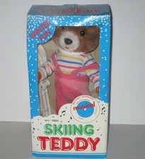 Battery Operated Musical Skiing Teddy Bear 1987 RARE