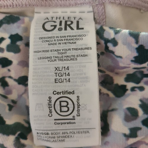 Athleta Girl Leggings Girls XL/14 Pink Green Cream Stash Your Treasures Tight - Picture 5 of 10
