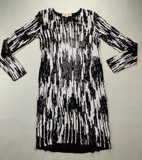 Michael Kors Wmn's XS Black/White Long Sleeve Sequin Shift Dress "New"