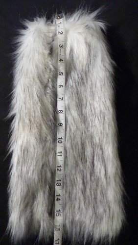 Soft Furry Leg Warmers - White Black Tipped - Fluffies party dance two tone UV - Picture 6 of 7