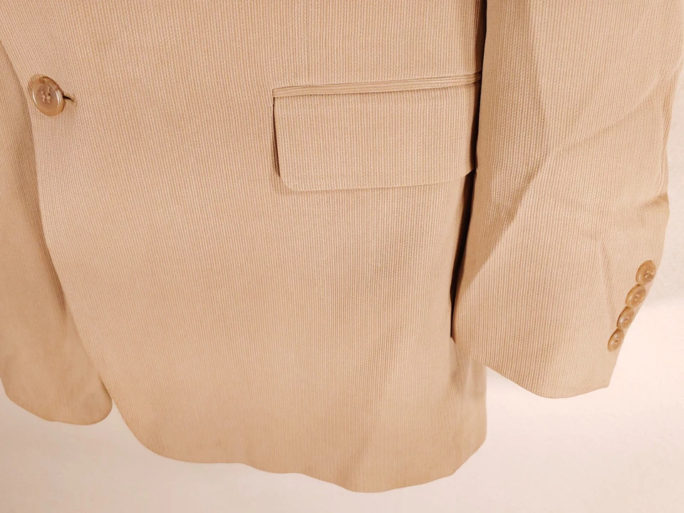 Adolfo Silk Sport Coat Mens 42R Tan Blazer Jacket Pocket 2 Bttn Lined Textured - Image 4 of 4