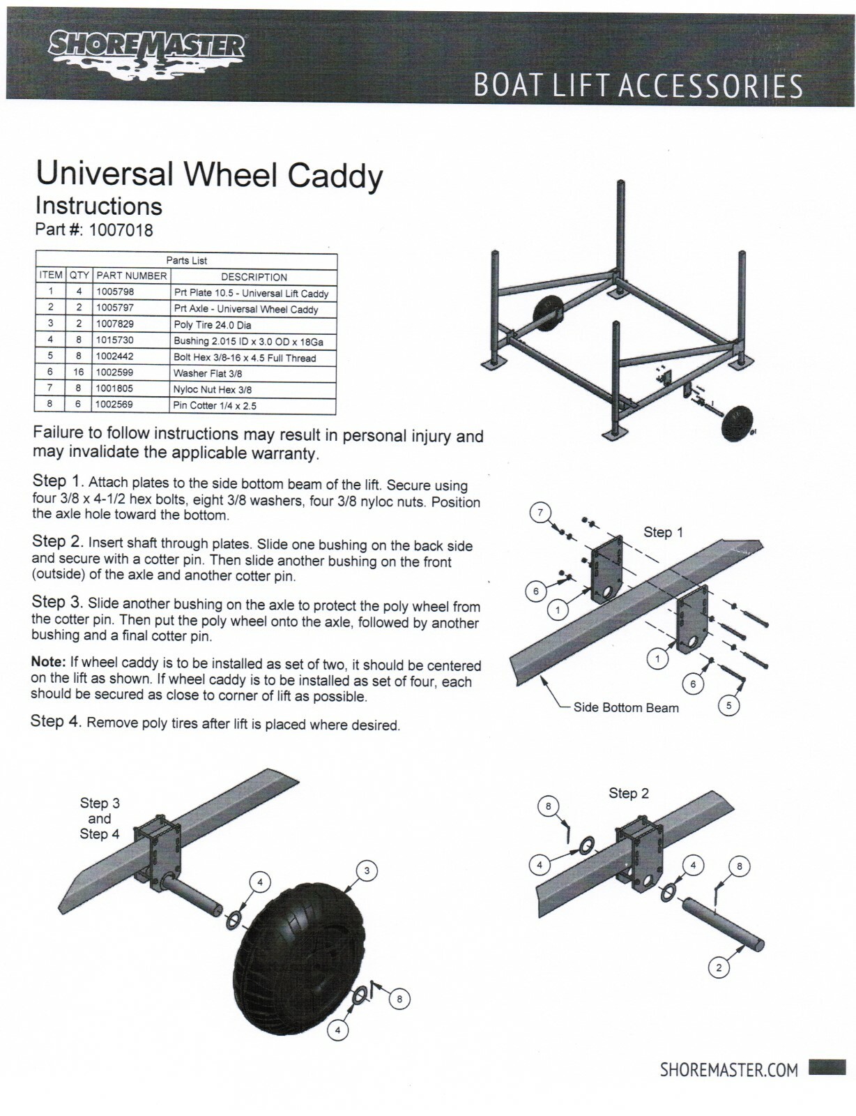 New Shoremaster Universal Boat Lift Wheel Grelly USA