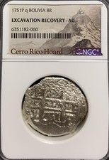 1751P q Bolivia 8 Reales NGC AU Excavation Recovery  RARE Cerro Rico Hoard