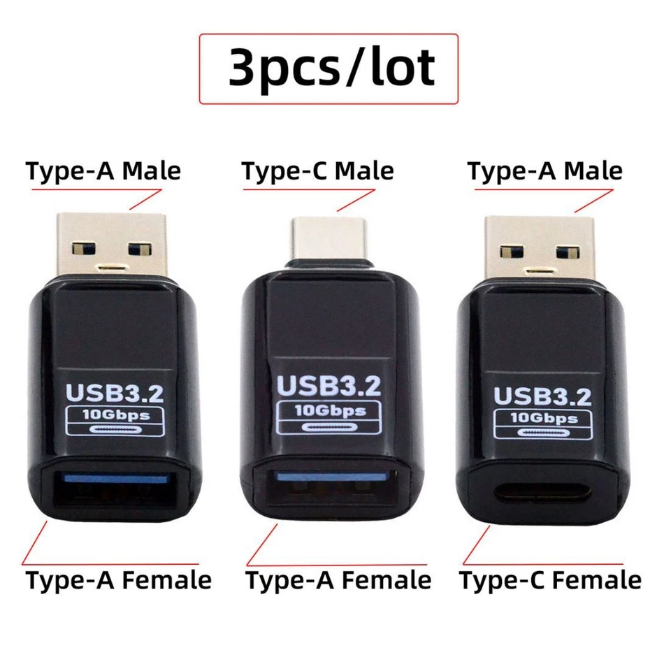 CY 3pcs/lot 10Gbps Type-C to Type-A USB3.2 Data Adapter Smart LED Display USB-C - Image 3 of 4