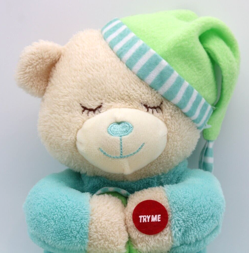 Hugfun Sleepy Prayer Bear 10" Plush Green Light Up Recites "Lay Me Down Sleep" - Picture 3 of 15