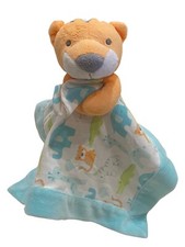 GYMBOREE Orange Tiger Aqua Blue Zoo Animals Baby Blanket Giraffe Security Lovey