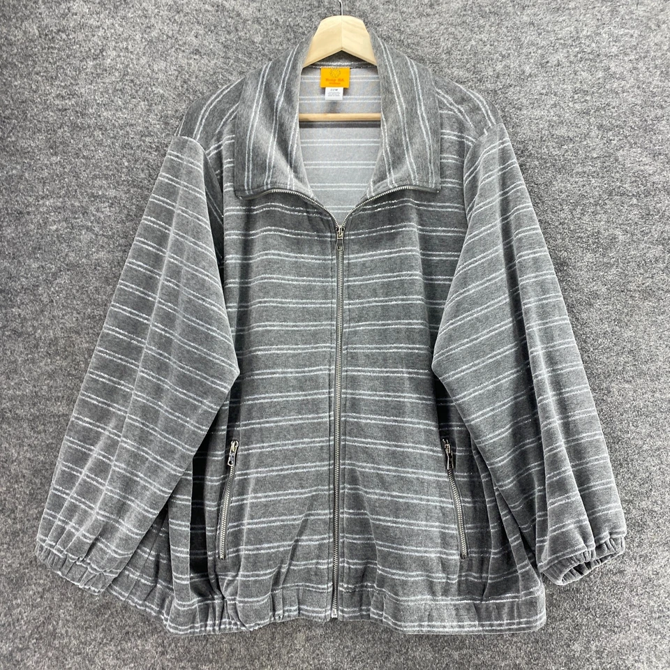 Ruby Rd. Jacket Women 22W Plus Gray Striped Full Zip Collared Long Sleeve Cotton - Image 3 of 4