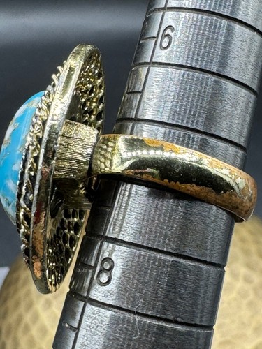Vintage Style Blue Mohave Copper Turquoise Navajo Style Gold Tone Ring Size 7 - Picture 3 of 4