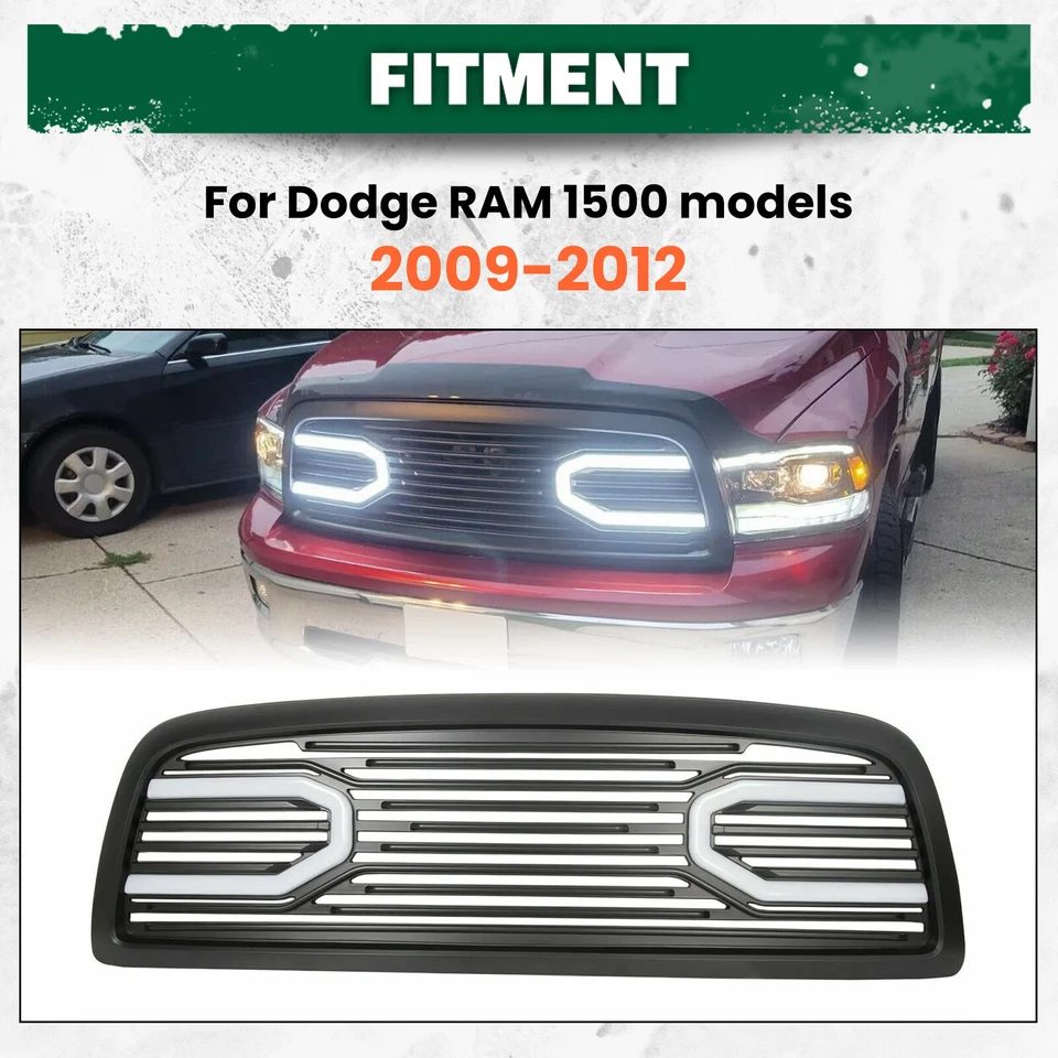 Parrilla delantera Big Horn empaquetada negra + carcasa y luz para Dodge Ram 1500 2009-2012 Foto 2 de 4