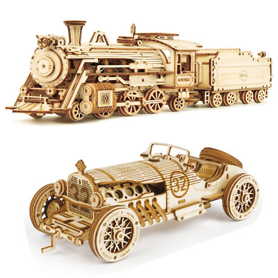 3D Wooden Puzzle for Adults & Teens Xmas Gift Prime Steam Express+Grand Prix Car