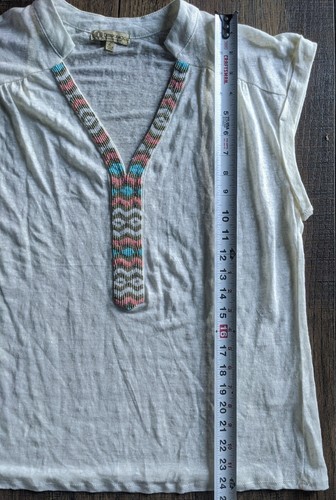 Democracy Womens 100% Linen Blouse W/ Aztec Style Beading Size Large - Picture 7 of 12