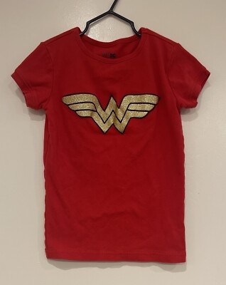Gap Kids DC Girls Glitter Wonder Woman Logo Cotton Short Sleeve PJ Top Red Sz 10