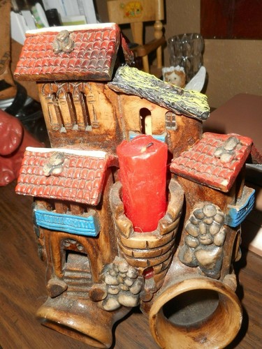 SPANISH STYLE CANDLE HOLDER/PLANTER/GNOME HOME/W OPEN WINDOWS/CLAY POTS/UNIQUE - Picture 12 of 12