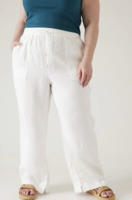 New NWT Athleta Retreat Linen Wide Leg Pant Sz 18 White #533474
