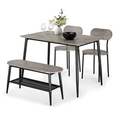 Dining Room Set, Grey Conrete Effect Dining Table, Chairs & Bench Set, Vonhaus