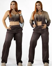 Colombian Brazilian Women’s 3pc Set Pants Polyester Semi Rigid Top Jacket S M L