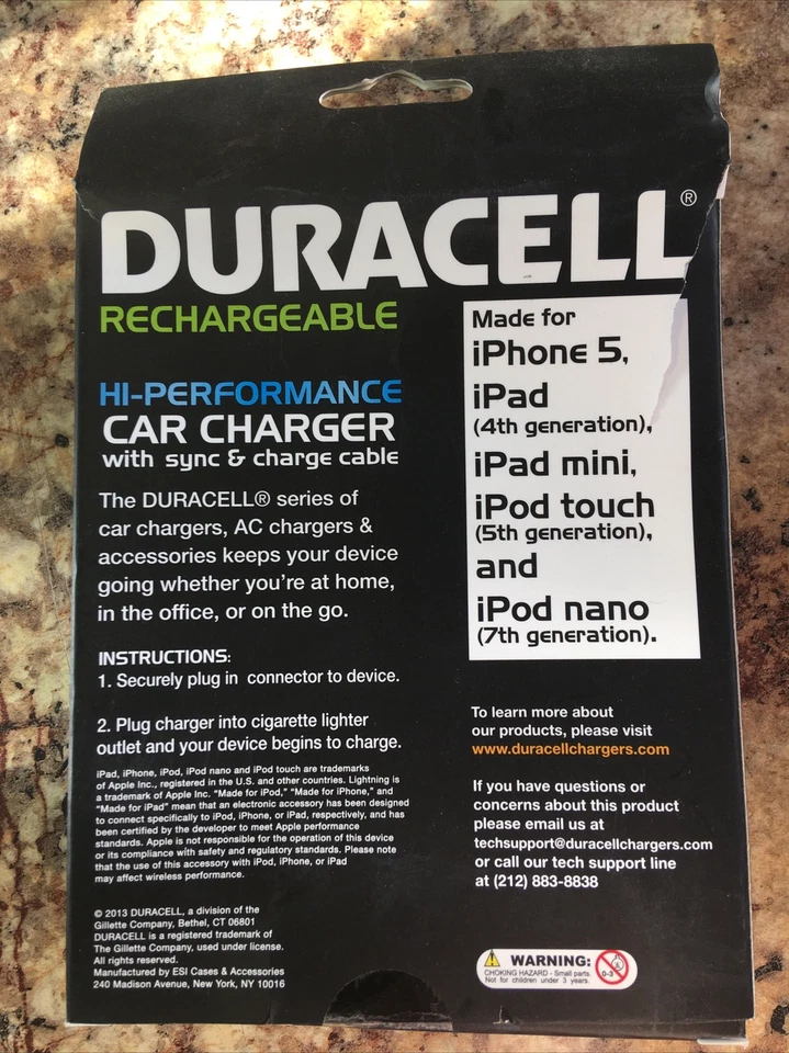 Duracell ~ Car Charger w/ 6' Apple Lightning Cable - Model DU5264 - Image 2 of 2