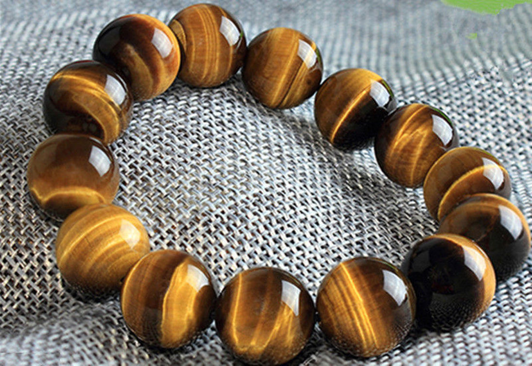 Natural Huge 14mm Yellow Tiger's eye beads Bracelet Bangle