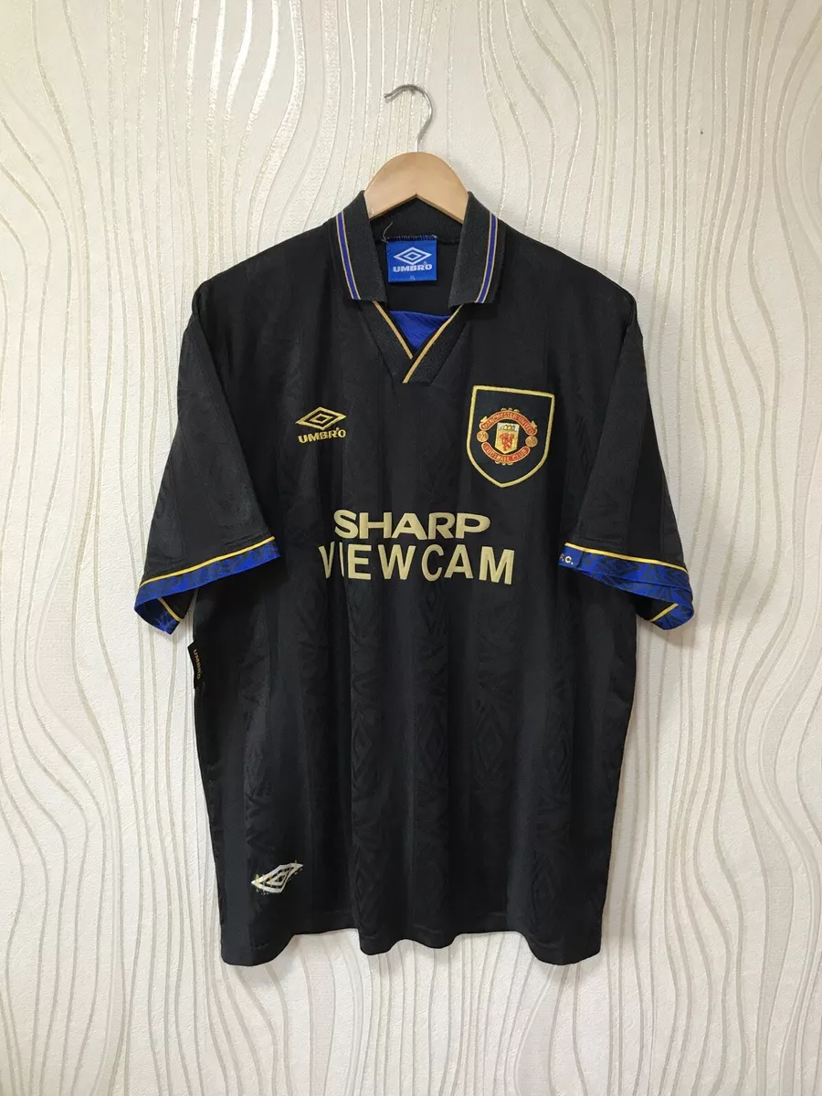 MANCHESTER UNITED 1994 1995 AWAY FOOTBALL SHIRT SOCCER JERSEY UMBRO BLACK