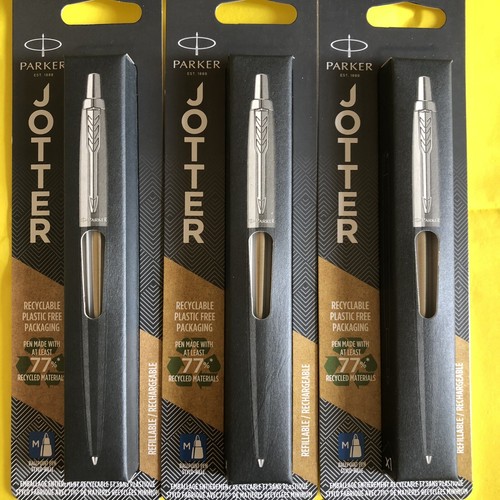 3 x Parker Pen Stainless Steel Jotters + 3 Twin Pack Refills BNIP Free RM24 - Picture 2 of 8