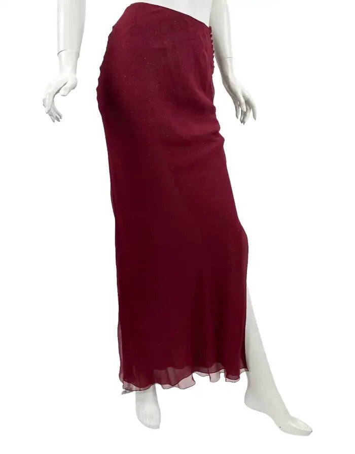 Vintage John Galliano for Christian Dior Gold Dusted Red Silk Long