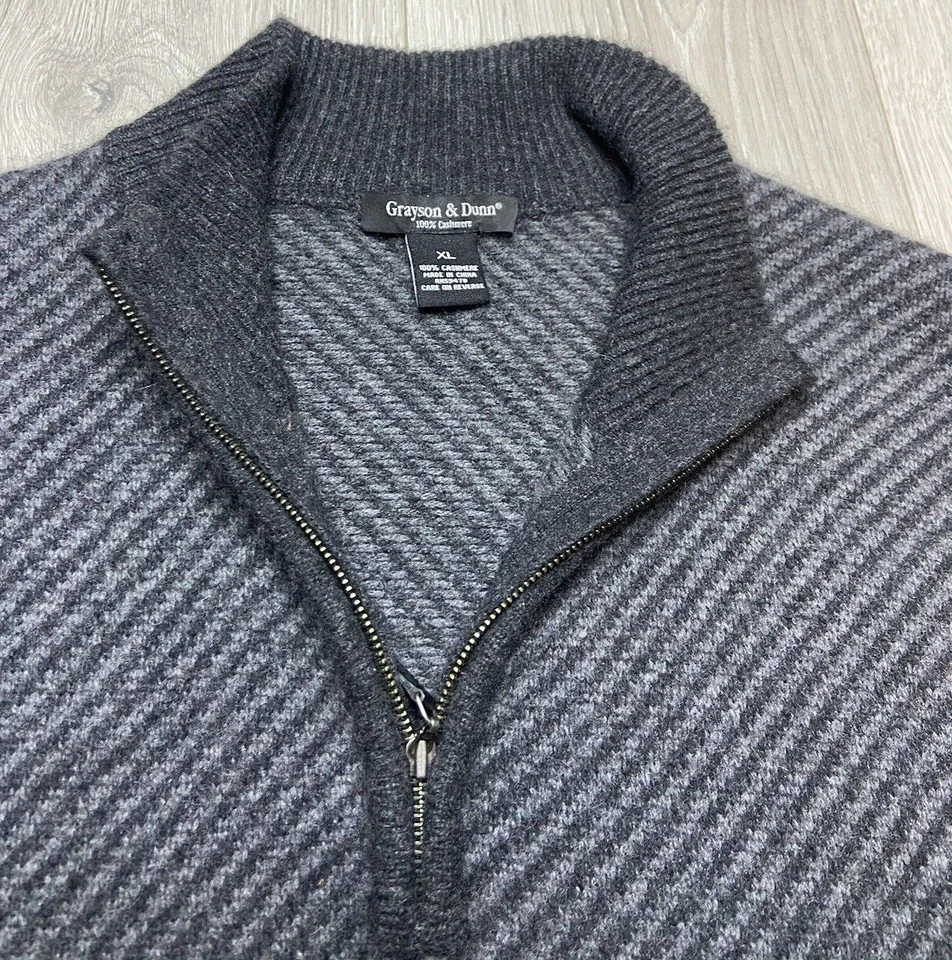 Suéter Grayson & Dunn Hombre XL Gris Rayas 100% Cachemira 1/4 Cremallera Pullover Suave Foto 3 de 4