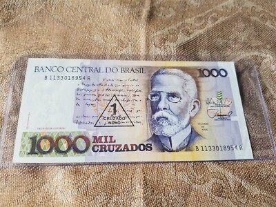 Brazil 1 Cruzado Novo o/p 1000 Cruzados 1989 Pick #213 Serial 