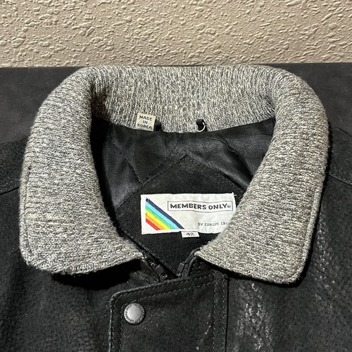 Members Only Leather Jacket Vintage Black Wool Collar Bomber Racer Moto 1970s - Picture 6 of 13