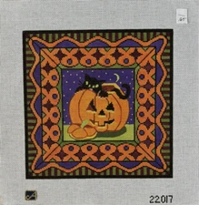 Cat and Pumpkin Lawford Handpainted Needlepoint Canvas 13c 22017 10.5 x 10.5