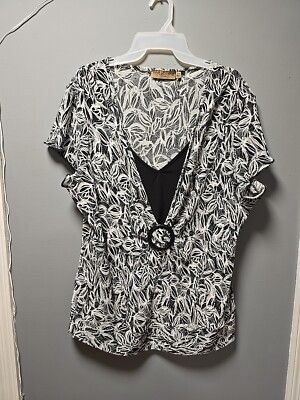Notations Women s Black White Blouse Size 2X 