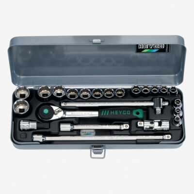 Heyco SAE 12 Point 3/8'' Drive Socket Set with Ratchet, 23 Pieces