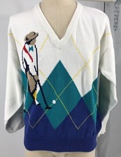 VTG 80's GOLF SWEATER Argyle Cotton Knit V-Neck Mens XL Preppy Robinson's Argyll