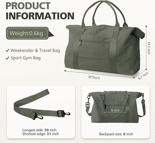 Borsone da Viaggio, Impermeabile Borsa Weekender Trasporto Tote Bags per Donna - Foto 61 di 71