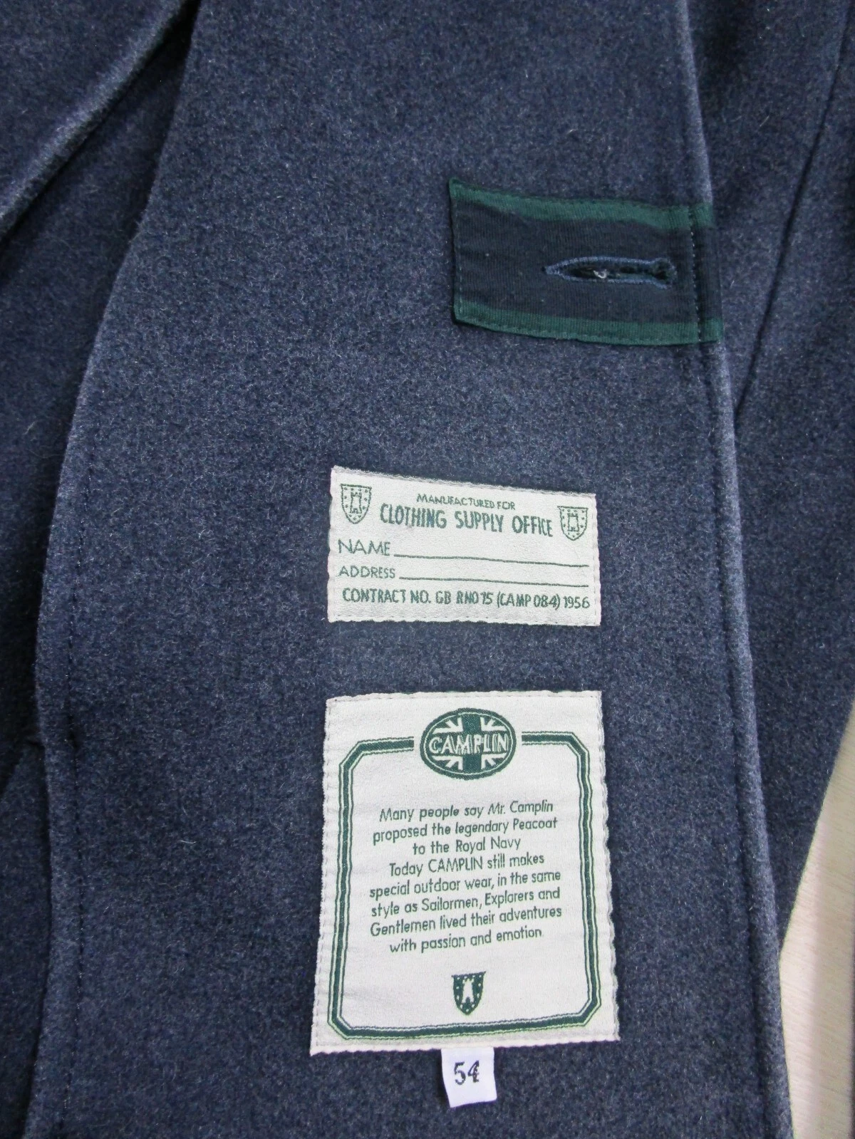 Camplin Vintage Wool Pea Coat Navy Blue Outdoor Supply Size (54) Men's Jacket - product detail image 6