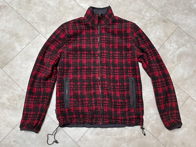 Stussy Reversible Micro Fleece Red Black Plaid Jacket Small Stussy Reversible Micro Fleece Red Black Plaid Jacket Small