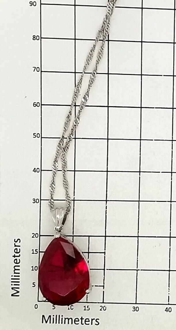 .925 Silver Created Pear Shaped Ruby Ring, Neckla… - image 8