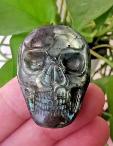 1.5" Carved natural crystal labradorite skull cabochon Reiki Healing 1pc - 第 2/9 張圖片