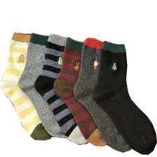 6Pairs Thick Women Wool Socks Warm Girl Casual Fuzzy Cozy Crew Striped Boots 5-9