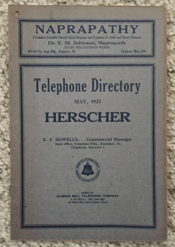 Herscher Illinois 1923 Telephone Directory