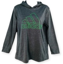 Adidas Women's Large Hoodie 14-16 Long Sleeve Gray Heather Green Logo