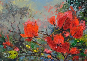 Bougainvillea-Original-framed-oil-on-paper-8-034-x10-034-painting-from-artist