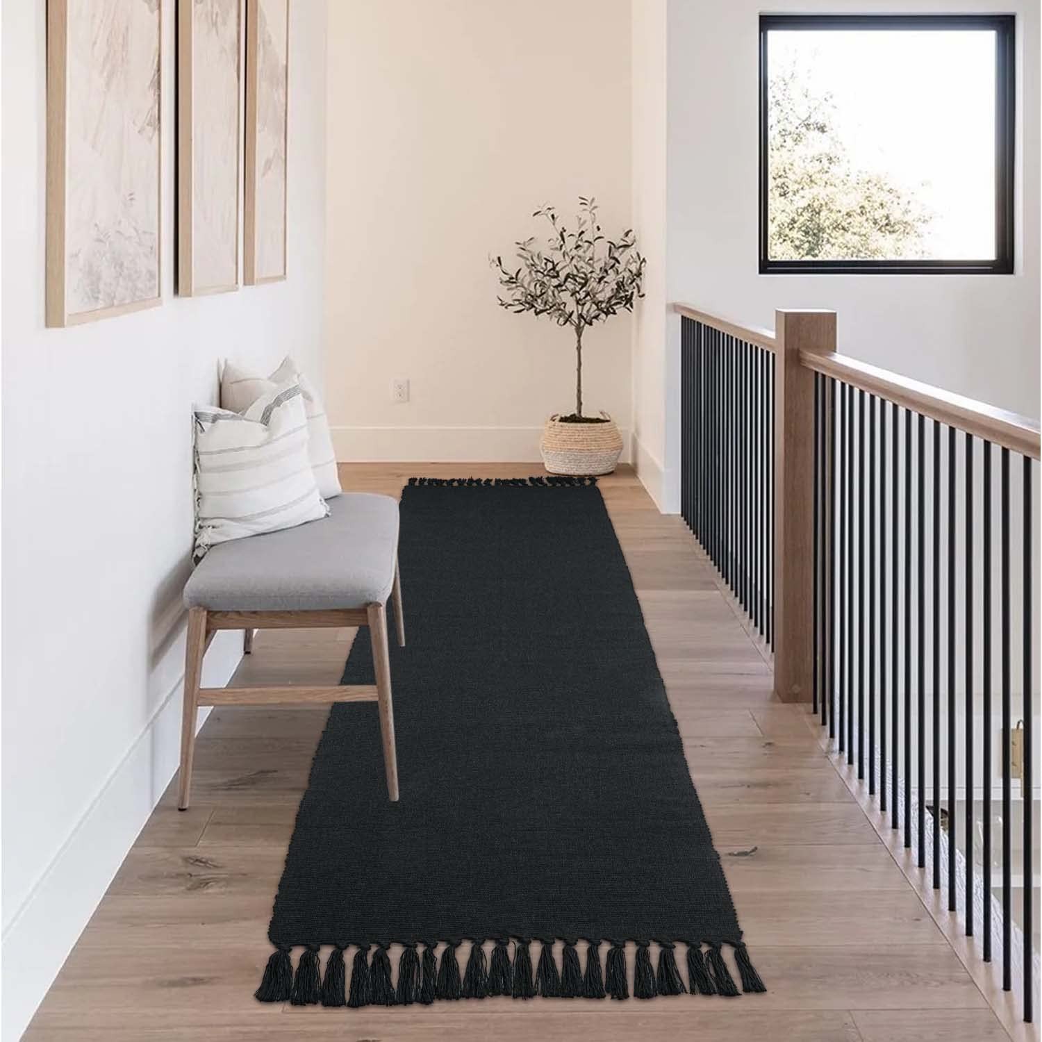 Black 2x8 Machine Washable Long Hallway Runner Rug for Kitchen with Low Pile