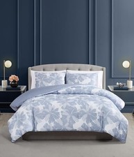 Blue - Vince Camuto Organic Floral 100 Cotton 3 Piece Full/Queen Duvet Set