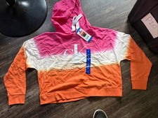Calvin Klein Jeans Womens Monogram Logo Tie Dye Block Hoodie, Sherbert Combo, L